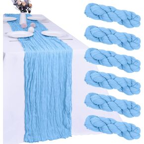 6 Pack Baby Blue Cheesecloth Table Runner 10FT Boho Gauze Fabric Table Runner 35 x 120 Inch Rustic Sheer Runner for Wedding Birthday Baby Shower Party Boho Table Decoration（Baby Blue）