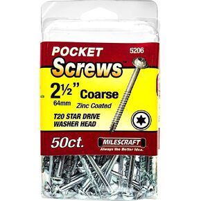 Milescraft 5206 Wood Pocket Hole Screws - #7 x 2-1/2" Washer Head with Coarse Thread (50c.), Torx Drive Self-Tapping, For Indoor Use