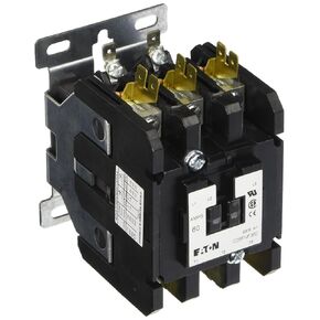 Eaton C25FNF360B Definite Purpose Contactor, 50mm, 3 Poles, Box Lugs, Quick Connect Side By Side Terminals, 60A Current Rating, 5 Max HP Single Phase at 115V, 20 Max HP Three Phase at 230V, 40 Max HP Three Phase at 480V, 208-240VAC Coil Voltage