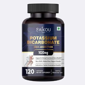 Potassium Bicarbonate 1020mg High Absorption - 120 Capsules Supports Electrolyte Balance, Kidney and Bone Health