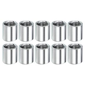 MECCANIXITY Round Coupling Nut, M10x1mm Female Thread 10mm Threaded Round Sleeve Connector Rod Bar Stud Tube Nut Hardware Fastener, Silver Pack of 10