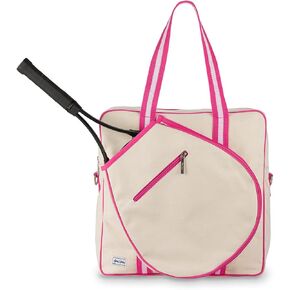 Ame & Lulu Hamptons Tennis Tour Bag - Removable Adjustable Straps - Exterior Pocket Fits Two Racquets