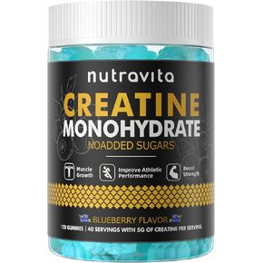 Creatine Monohydrate Gummies for Men & Women-5g of Creatine Monohydrate per Serving - Sugar Free,Vegan, Blueberry Flavor, 120 Count