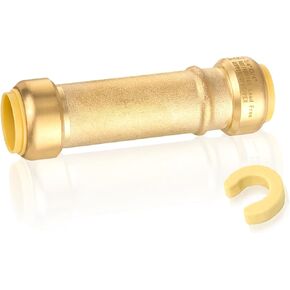 1-Pack Pushfit Slip/Repair Coupling, 1-Inch Push to Connect Plumbing Fittings with Disconnect Clip, Brass Push-fit Fittings for PEX, Copper, CPVC, PE-RT Pipes