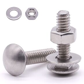 3/8-16 x 4-1/2" Stainless Steel Carriage Bolts with Hex Nuts and Flat Washers 304 Stainless Steel 18-8 Square Neck Bolts and Nuts Washers, Full Thread, Coarse Thread, 6 Sets