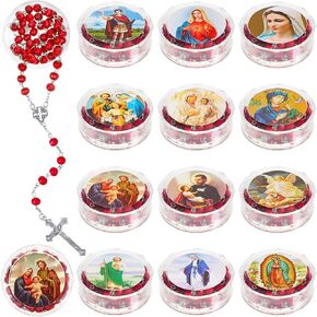 24 Pcs Rose Scented Catholic Rosaries Necklaces Wooden Beads Rosary Necklace Religious Rosary Jesus Cross Catholic Gifts Holy Rosaries in Bulk with Gift Boxes for Prayer Men Women (Red)