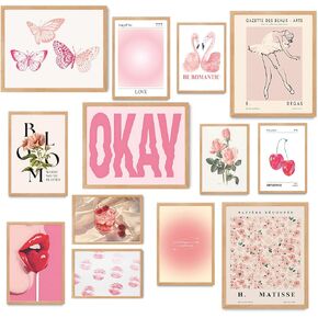 Fardes Angel Number Posters for Preppy Room Decor Aesthetic Pictures, 13pcs Aesthetic Aura Wall Decor, Pink and Preppy Bedroom Decor for Teen Girls