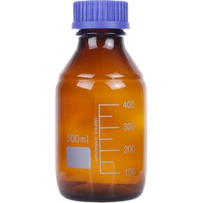 زجاجات كهرمان لتخزين وسائط المختبر حاوية زجاجية متدرجة باللون البني GL45 غطاء لولبي مانع للتسرب متعدد الأغراض للأغراض العلمية | عبوة من 4 قطع (برتقالي، 1000 مل) in Kuwait