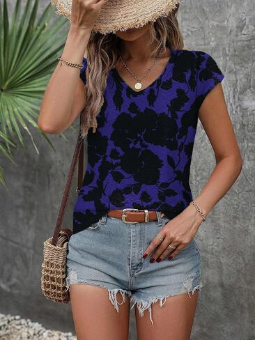 Zeagoo 2024 Women's Tank Top V Neck Eyelet T Shirts Cap Sleeve Tops Loose Fit Blouses Dressy Casual Summer Basic Shirts in Kuwait