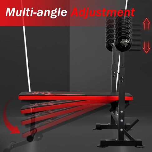 مقعد وزن قابل للتعديل مع رف القرفصاء، مقعد تدريب القوة مع محطة غمس، مقعد تدريب متعدد الوظائف قابل للطي لصالة الألعاب الرياضية المنزلية in Kuwait