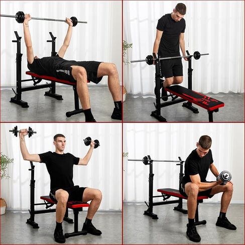 مقعد وزن قابل للتعديل مع رف القرفصاء، مقعد تدريب القوة مع محطة غمس، مقعد تدريب متعدد الوظائف قابل للطي لصالة الألعاب الرياضية المنزلية in Kuwait