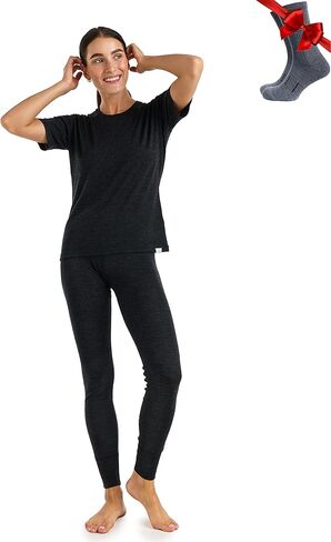 Merino.tech تي شيرت نسائي خفيف الوزن بأكمام قصيرة وطبقة أساسية من صوف ميرينو وملابس داخلية حرارية + جوارب صوفية in Kuwait