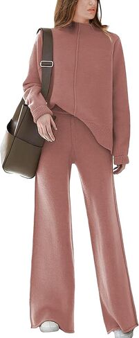 ملابس نسائية مكونة من قطعتين سترة محبوكة برقبة عالية وبلوفر وبلوزات واسعة الساق ومجموعات بدلة رياضية in Kuwait