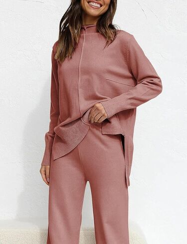 ملابس نسائية مكونة من قطعتين سترة محبوكة برقبة عالية وبلوفر وبلوزات واسعة الساق ومجموعات بدلة رياضية in Kuwait