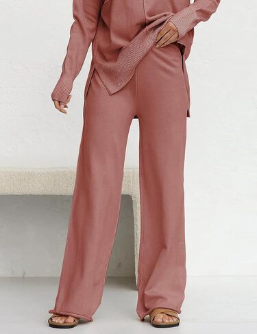 ملابس نسائية مكونة من قطعتين سترة محبوكة برقبة عالية وبلوفر وبلوزات واسعة الساق ومجموعات بدلة رياضية in Kuwait