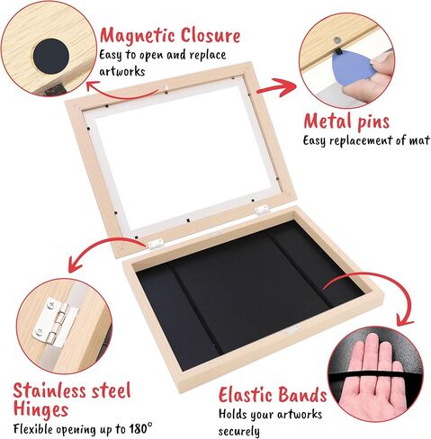 إطار فني للأطفال أبيض قطعتين - إطارات عمل فنية للأطفال مقاس 8.5 × 11 بوصة مع أقلام ملونة وورق رسم - إطارات عمل فنية قابلة للتغيير مثبتة على الحائط للأطفال عموديًا وأفقيًا - تحمل 50 رسمًا وحرفًا ثلاثية الأبعاد. in Kuwait