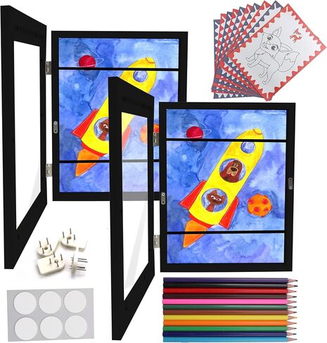 Kids Art Frame White 2 Pcs – 8.5 x 11" Artwork Frames for Kids Art with Color Pencils & Drawing Paper – Wall Mounted changeable artwork frames kids Vertical & Horizontal – Holds 50 Drawings, 3D Crafts. in Saudi Arabia
