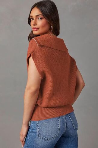 Dokotoo Women's Casual Sleeveless Half Zip Pullover Sweaters Solid V Neck Collar Ribbed Knitted Loose Sweaters in Kuwait