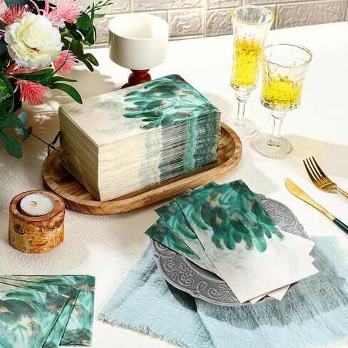 Seajan 200 Pcs Blue Floral Guest Napkins Disposable Hand Towels for Bathroom Guest Towels Paper Napkins Hand Towel Paper Guest Towels Disposable Guest Napkins for Wedding in Saudi Arabia