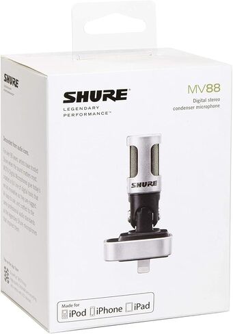 ميكروفون بمكثف ستيريو رقمي من Shure Motiv MV88 - يمكن تثبيته على أجهزة iOS، موصل Lightning، صوت احترافي من ميكروفون مشبك متوافق مع iOS in Saudi Arabia