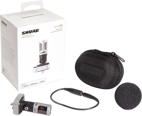 ميكروفون بمكثف ستيريو رقمي من Shure Motiv MV88 - يمكن تثبيته على أجهزة iOS، موصل Lightning، صوت احترافي من ميكروفون مشبك متوافق مع iOS in Saudi Arabia