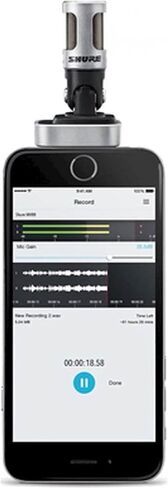 ميكروفون بمكثف ستيريو رقمي من Shure Motiv MV88 - يمكن تثبيته على أجهزة iOS، موصل Lightning، صوت احترافي من ميكروفون مشبك متوافق مع iOS in Saudi Arabia