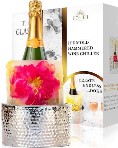 Champagne Ice Mold Wine Bottle Chiller - Durable Hammered Stainless Steel Wine Bucket - DIY Floral Champagne Bucket for Dinner Parties, Birthday, Bridal Shower & Baby Shower - Perfect Hostess Gift in Saudi Arabia