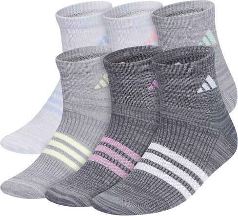 adidas Girls' Kids Superlite 3.0 Athletic Quarter Socks (6-Pair) Ankle High Fit with Targeted Padding and Arch Compression in Saudi Arabia