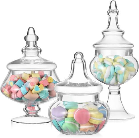 3 Pcs Clear Glass Apothecary Jars Candy Jars Wedding Candy Organizer Canisters Buffet Display Elegant Storage Jar for Restroom Buffet Christmas Decor,artificial Blowing Process(Classic) in Kuwait