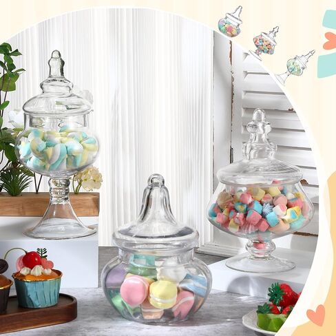 3 Pcs Clear Glass Apothecary Jars Candy Jars Wedding Candy Organizer Canisters Buffet Display Elegant Storage Jar for Restroom Buffet Christmas Decor,artificial Blowing Process(Classic) in Kuwait