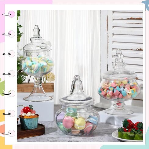 3 Pcs Clear Glass Apothecary Jars Candy Jars Wedding Candy Organizer Canisters Buffet Display Elegant Storage Jar for Restroom Buffet Christmas Decor,artificial Blowing Process(Classic) in Kuwait