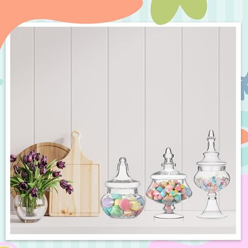 3 Pcs Clear Glass Apothecary Jars Candy Jars Wedding Candy Organizer Canisters Buffet Display Elegant Storage Jar for Restroom Buffet Christmas Decor,artificial Blowing Process(Classic) in Kuwait