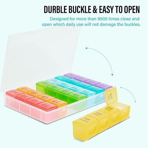 Large weekly pill organizer, 4 times a day, 7-day moisture-proof pill box with 28 compartments, capable of accommodating large amounts of vitamins, supplements, fish oil, and medicine (Gray Rainbow) in Saudi Arabia