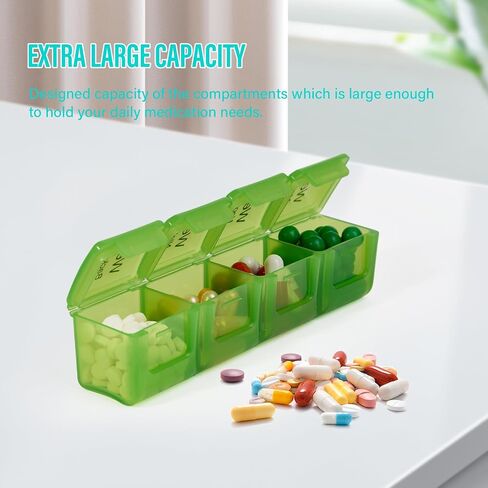 Large weekly pill organizer, 4 times a day, 7-day moisture-proof pill box with 28 compartments, capable of accommodating large amounts of vitamins, supplements, fish oil, and medicine (Gray Rainbow) in Saudi Arabia