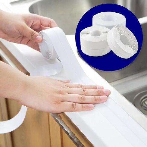 Self Adhesive Waterproof Caulk Tape Strip (3PCs, 1.5" x 10.5Ft) - Peel and Stick Caulking Tape for Bathtub, Toilet, Kitchen, Tubs, Sinks, Stovetop, Basins etc | Caulk Strips for Bathroom… in Saudi Arabia