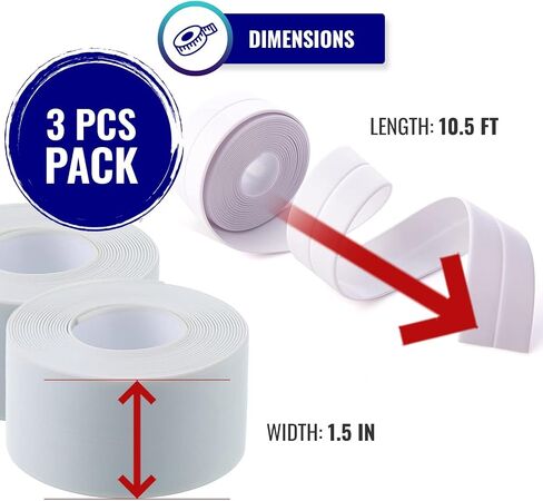 Self Adhesive Waterproof Caulk Tape Strip (3PCs, 1.5" x 10.5Ft) - Peel and Stick Caulking Tape for Bathtub, Toilet, Kitchen, Tubs, Sinks, Stovetop, Basins etc | Caulk Strips for Bathroom… in Saudi Arabia