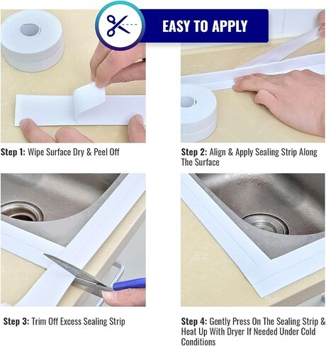 Self Adhesive Waterproof Caulk Tape Strip (3PCs, 1.5" x 10.5Ft) - Peel and Stick Caulking Tape for Bathtub, Toilet, Kitchen, Tubs, Sinks, Stovetop, Basins etc | Caulk Strips for Bathroom… in Saudi Arabia
