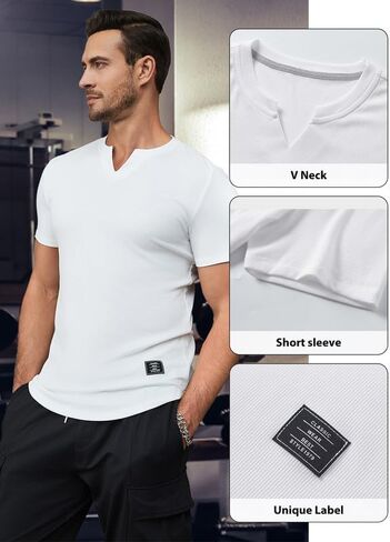JMIERR Mens Muscle Slim T Shirt V-Neck Longline Henley Shirt Gym Workout Athletic Tee Shirts in Kuwait