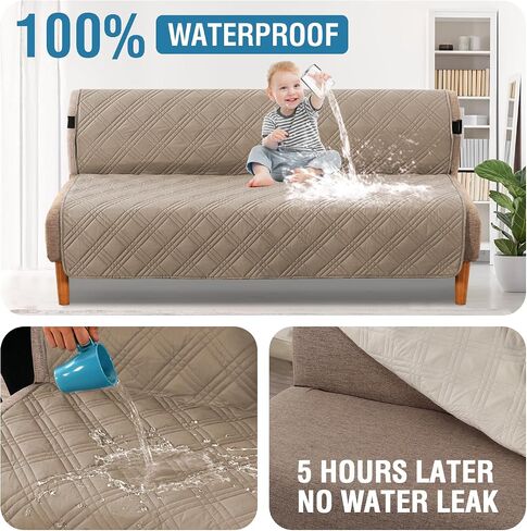 H.VERSAILTEX 100% Waterproof Futon Cover Reversible Futon Slipcover Armless Sofa Slipcover Furniture Protector Seat Width Up to 70" Washable with Adjustable Elastic Strap Anti-Slip, Terracotta/Beige in Saudi Arabia