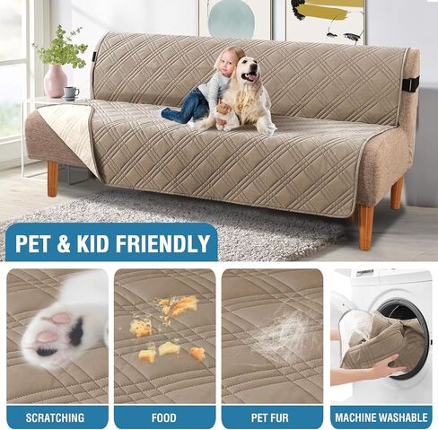 H.VERSAILTEX 100% Waterproof Futon Cover Reversible Futon Slipcover Armless Sofa Slipcover Furniture Protector Seat Width Up to 70" Washable with Adjustable Elastic Strap Anti-Slip, Terracotta/Beige in Saudi Arabia