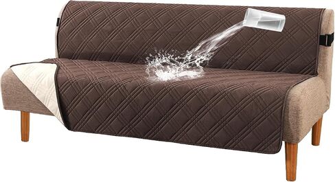 H.VERSAILTEX 100% Waterproof Futon Cover Reversible Futon Slipcover Armless Sofa Slipcover Furniture Protector Seat Width Up to 70" Washable with Adjustable Elastic Strap Anti-Slip, Terracotta/Beige in Saudi Arabia