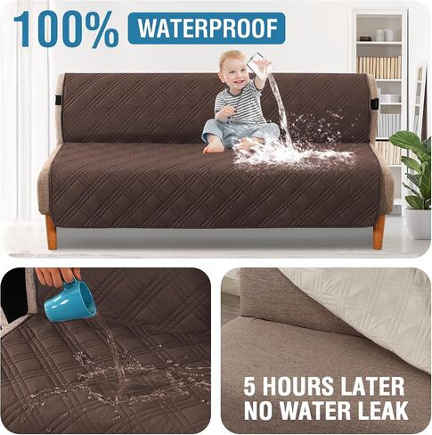 H.VERSAILTEX 100% Waterproof Futon Cover Reversible Futon Slipcover Armless Sofa Slipcover Furniture Protector Seat Width Up to 70" Washable with Adjustable Elastic Strap Anti-Slip, Terracotta/Beige in Saudi Arabia