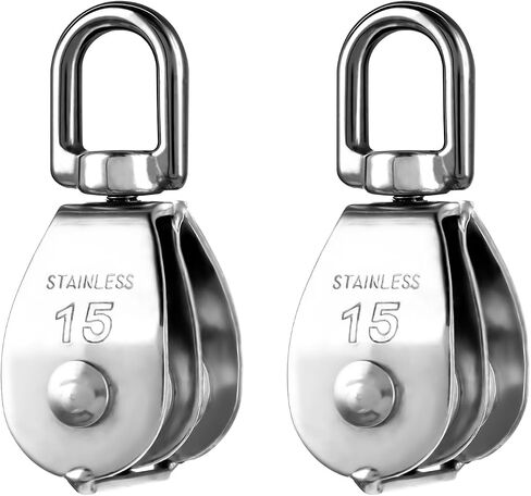 2 Pcs Double Pulley Wheel 304 Stainless Steel Double Pulley Heavy Duty Swivel Pulley Block M15 Double Pulley Wheel Roller Hanging Wire Towing Wheel for Lifting Cable Kayaks in Saudi Arabia
