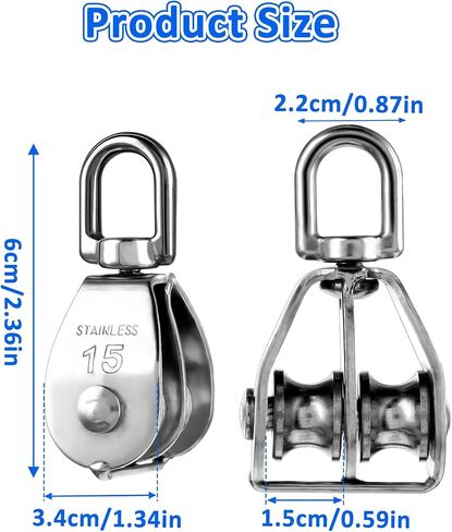 2 Pcs Double Pulley Wheel 304 Stainless Steel Double Pulley Heavy Duty Swivel Pulley Block M15 Double Pulley Wheel Roller Hanging Wire Towing Wheel for Lifting Cable Kayaks in Saudi Arabia
