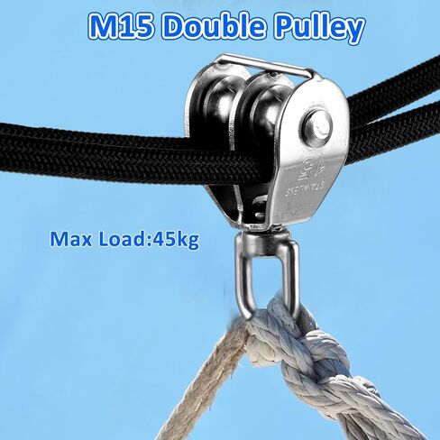 2 Pcs Double Pulley Wheel 304 Stainless Steel Double Pulley Heavy Duty Swivel Pulley Block M15 Double Pulley Wheel Roller Hanging Wire Towing Wheel for Lifting Cable Kayaks in Saudi Arabia