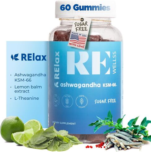 Ashwagandha Gummies | Dietary Supplements | KSM-66 Ashwagandha Root 300mg | L-Theanine Vitamin D | Sugar Free Gluten & Gelatin Free | Immune Support Relaxation & Focus Stress Relieve in Saudi Arabia
