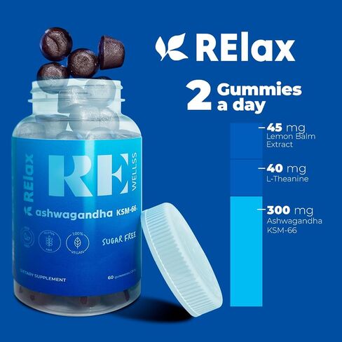 Ashwagandha Gummies | Dietary Supplements | KSM-66 Ashwagandha Root 300mg | L-Theanine Vitamin D | Sugar Free Gluten & Gelatin Free | Immune Support Relaxation & Focus Stress Relieve in Saudi Arabia