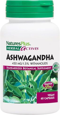 Natures Plus Herbal Actives Ashwagandha 450 mg - 60 Vegetarian Capsules - Prescription Quality - Gluten Free - 60 Servings in Saudi Arabia