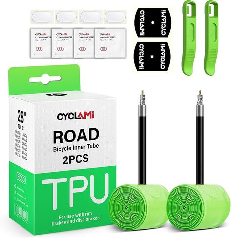 2-Pack CYCLAMI 700c x 18-32c / 32-47C (ALLRoad & Gravel) TPU Bike Inner Tubes with 45mm/65mm/85mm Presta Valves Ultra-Light (Include Bike Tube Patch Repair Kit and Tire Levers) in Saudi Arabia