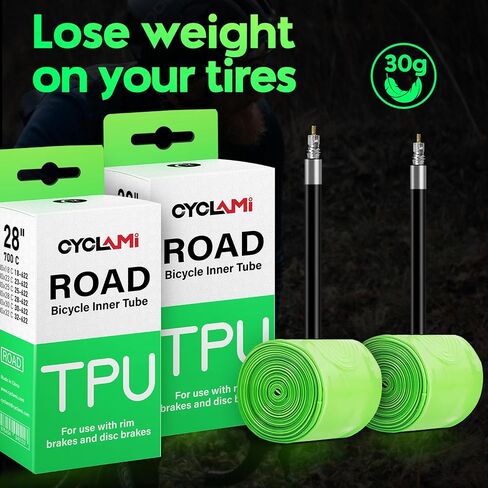 2-Pack CYCLAMI 700c x 18-32c / 32-47C (ALLRoad & Gravel) TPU Bike Inner Tubes with 45mm/65mm/85mm Presta Valves Ultra-Light (Include Bike Tube Patch Repair Kit and Tire Levers) in Saudi Arabia